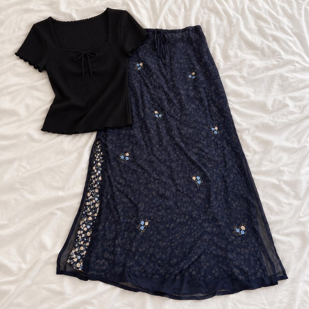 Navy Floral Maxi Skirt
